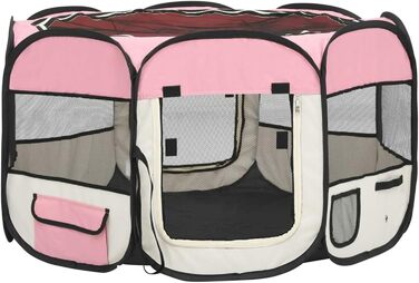 Тідярд Розкладний вольєр для цуценят з переносною сумкою, рожевий, 110x110x58 см
