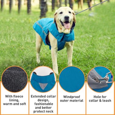Водонепроникний собачий дощовик/куртка з отвором для коміра, на липучках, з флісовою підкладкою, зі світловідбиваючими елементами, зимовий, для великих та середніх собак, 4XL (4XL (1-пак), Синій)