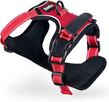 Шлейка для собак Ionto з відбиваючим матеріалом, м'яка, червона, розмір S, з двома кільцями, 4 ременями та гумовим ручним захопленням
