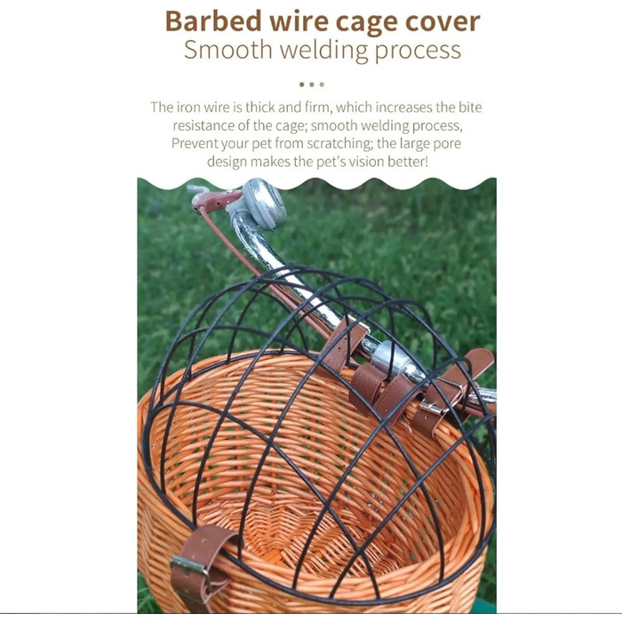 Плетені кошики для велосипеда з ротангу: переноска для тварин, універсальний кошик для собак та котів (колір дерева)