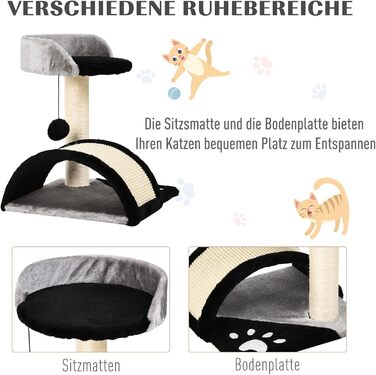 Кігтеточка для котів PawHut - кігтеточка-дерево з іграшками, чорна, 35,5 x 37 x 46 см