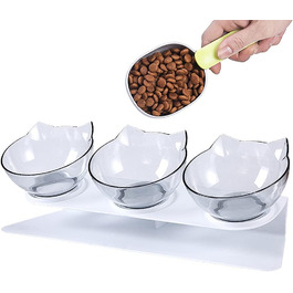 Набір мисок для котів з підставкою, 3 шт. - піднята миска для кошенят, анти-блювотний дизайн, прозорий пластик
