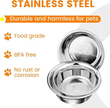 PETTOM Миски для собак з нержавіючої сталі, 2 шт. (3120 мл), миски для корму для собак великих, середніх та маленьких порід, миски для води для собак, антиковзкий силіконовий низ, розмір M - 21 см, сріблясті