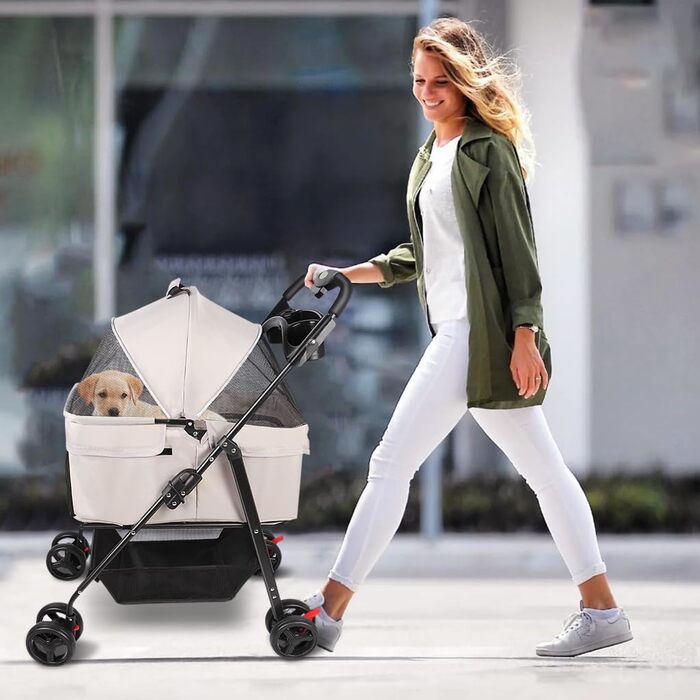 Візок для собак та котів OHMG Hundebuggy, сірий, до 25 кг, 4 колеса, складна конструкція, з сіткою та тримачем для напоїв