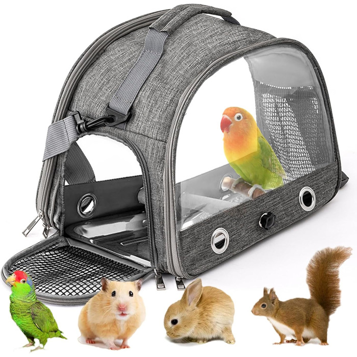 Транспортна сумка для птахів Vogel з ручкою та металевим підносом, переносна клітка, сумка для подорожей з папугами, рюкзак для птахів з дерев'яною ручкою, переносна сумка для маленьких тварин, переносна клітка для птахів (Сірий)