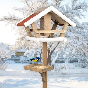 Дерев'яний годівничка для птахів VOSS.garden Birdy зі стійкою, силосом для корму та кормовим столиком, 30 x 48 x 123 см