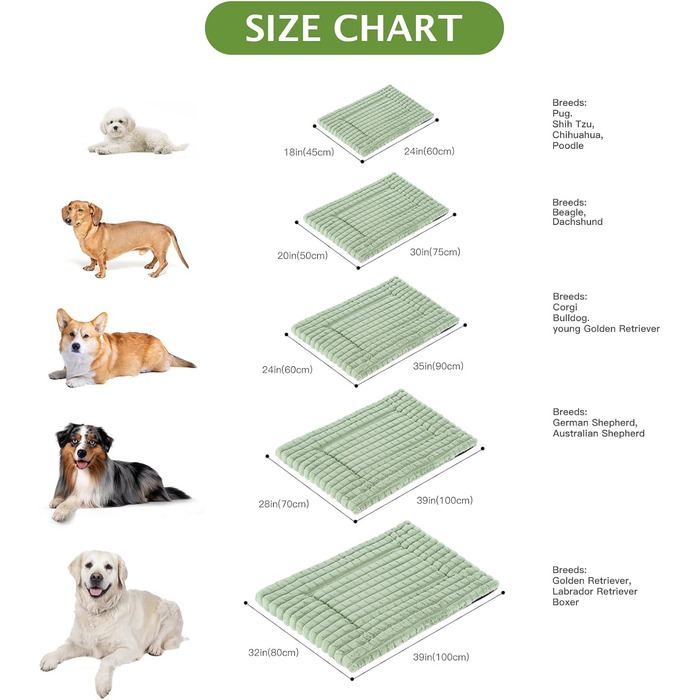 М'яке ортопедичне ліжко для собак BVAGSS, 100x80 см, зелене, з неслизьким дном, миється