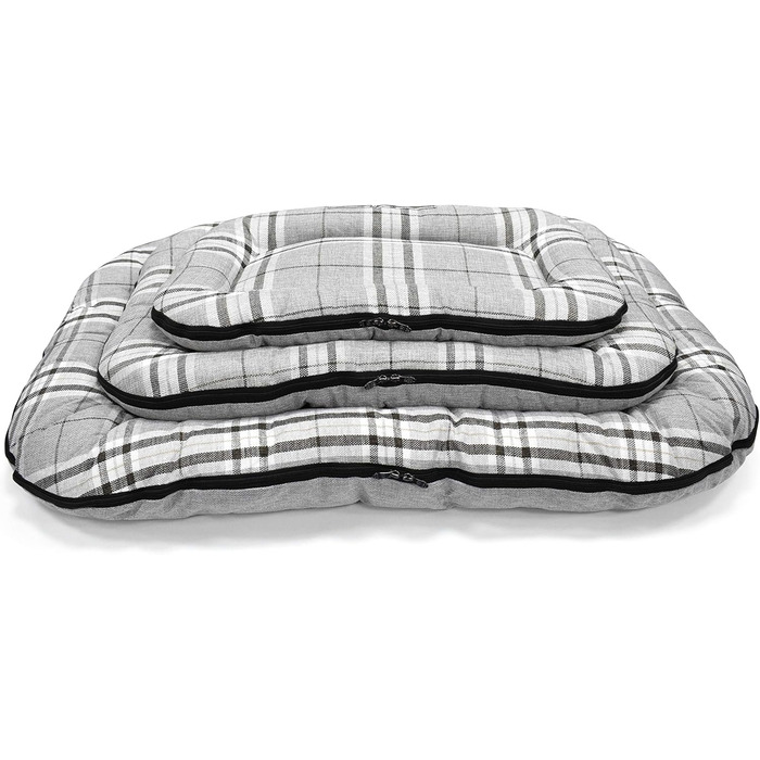 Ортопедичний лежак для собак Преміум Hugo Check з Memory Foam. Підходить для собак маленьких, середніх та великих порід. Знімний та пральний чохол, сірий в клітинку, розмір S (62x35x7 см)