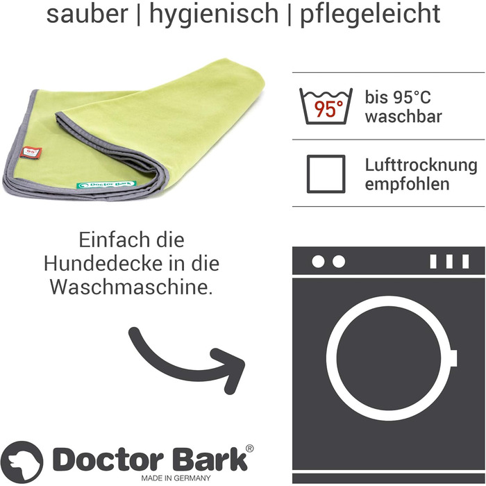 М'яка флісова ковдра для собак Doctor Bark, 100x70 см, зелений колір, Made in Germany. Можна прати до 95°C. Гігієнічна, тепла та зручна ковдра для собак на диван або в ліжечко.