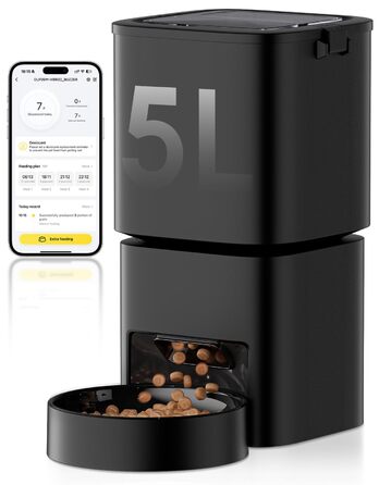 Автоматичний годівниця для котів та собак, 5л, WiFi, керування через додаток, 1-10 прийомів їжі на день, чорний