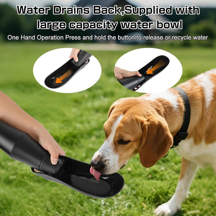 Водяна пляшка для собак на прогулянці - 750 мл, з нержавіючої сталі, подвійні стінки, вакуумна ізоляція, чорна, без витоку