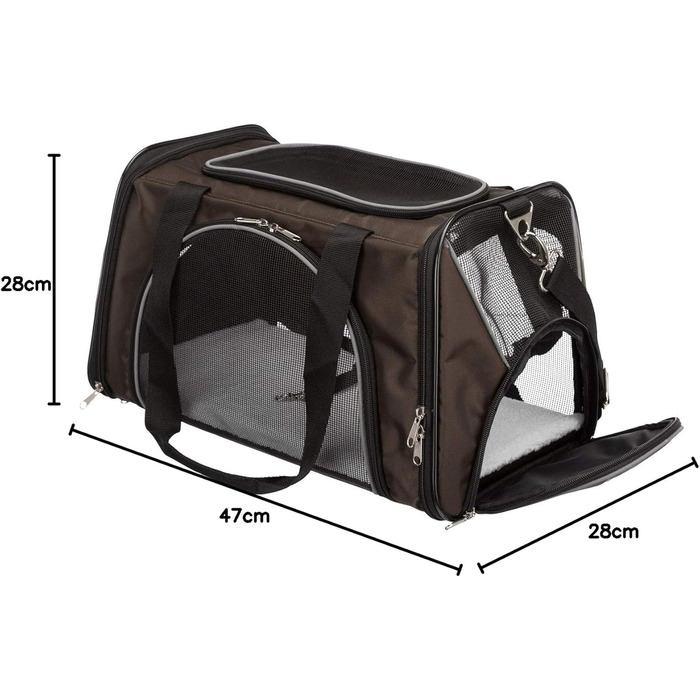 Сумка для собак TRIXIE Joe - з відкриттями спереду та зверху, знімний плечовий ремінь, інтегрована короткий поводок, м'яка підкладка, світловідбиваючі елементи, 28 × 28 × 47 см, до 10 кг