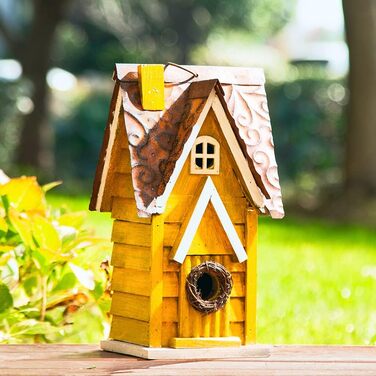 Пташиний будиночок Glitzhome з масиву старого дерева, жовтий, 30,5 см, для вулиці