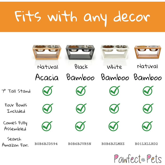 Підставка для мисок для собак Pawfect Pets, 17,8 см, чорна, з 4 сталевими мисками для середніх собак