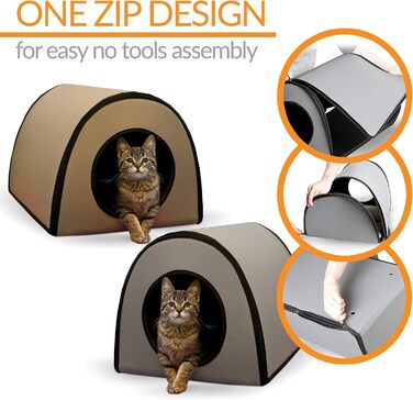 K&H Pet Products Термобудиночок для котів, утеплений, водонепроникний, з підігрівом, для вулиці, знімний чохол, безпечний, малий, 53,3×35,6×33 см, сірий