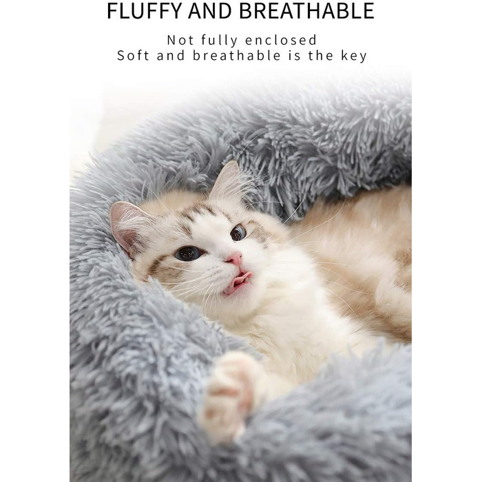 Кругле плюшеве ліжко для домашніх тварин у формі пончика, 50 см, бежеве. Підходить для собак та котів. Вологостійке дно.