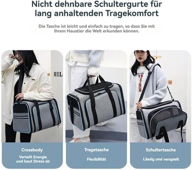 Транспортна переноска для котів та собак, велика, 46x28x29 см, розширювана, сіра. Підходить для котів, собак, цуценят, авіаперевезень.