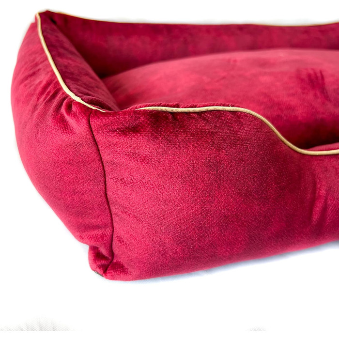 Собаче ліжко з велюру, миється, з високими бортиками – для маленьких та великих собак (M (80x50x18 см), Колір: Вишня)