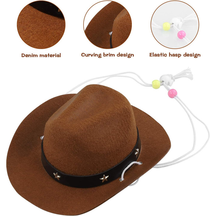 Капелюх ковбойський для собак та котів POPETPOP – веселі святкові капелюхи для домашніх тварин, аксесуари для костюмів на Хелловін та Різдво (колір кавовий)