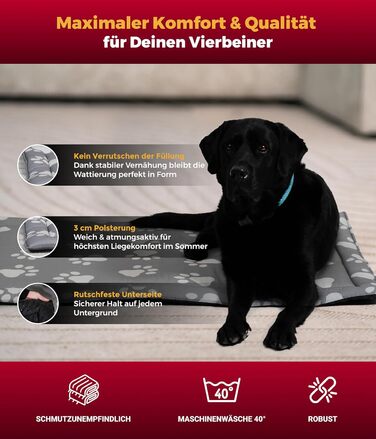 Літня собача ковдра HS-Hundebett® з бавовни з наповнювачем та антиковзким покриттям XS – М'яка собача ковдра для літа – Працює в пральній машині та довговічна – Легка літня ковдра для собак – Виготовлено в Німеччині (Лапа Антрацит, 95x135 см)