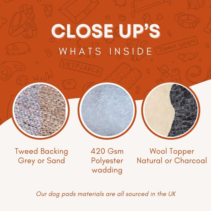 Вовняне ліжко для собак британського виробництва, машинного прання, стегане, з підкладкою-сіткою з твіду, розкішне ліжко для собак X-Small (60 x 45 см), колір пісок / натуральна підкладка X Small 60x45см