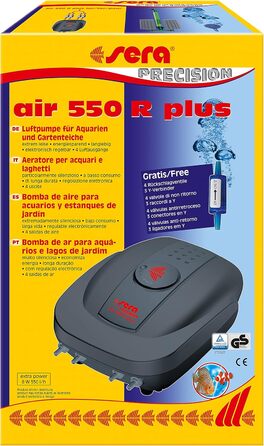 Повітряний компресор Sera Air 550 R Plus, 550 л/год, 4 виходи, тихий, довговічний, модульна система, зворотний клапан, для насичення киснем та декору акваріума