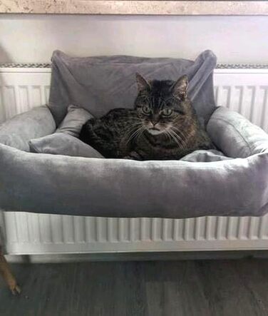 Килимок для котів на радіатор PataGrande, сірий, з м'яким подушками, машинного прання