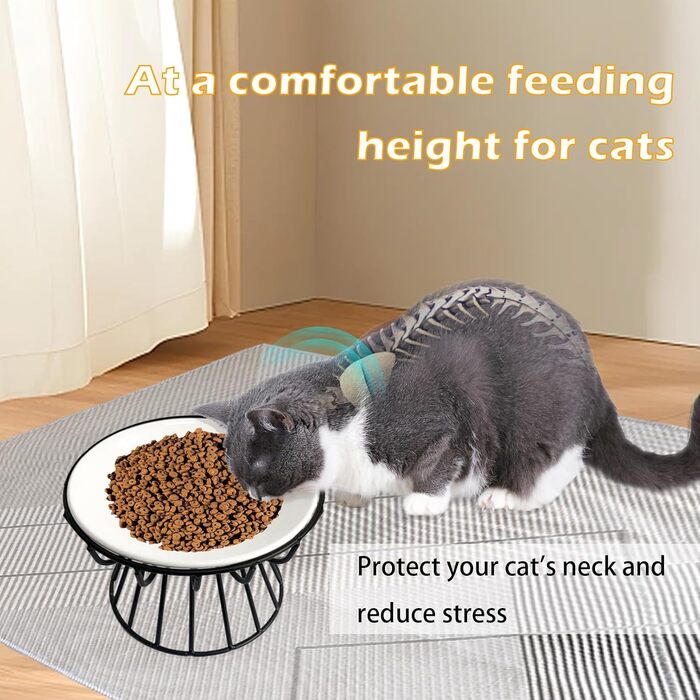 Керамічні годівниці для котів з металевим підставкою, підняті миски для кошенят та води, підняті миски для котів, плоскі миски для домашніх котів, цуценят, маленьких собак, 2 шт. 【2 шт. чорний + зелений】