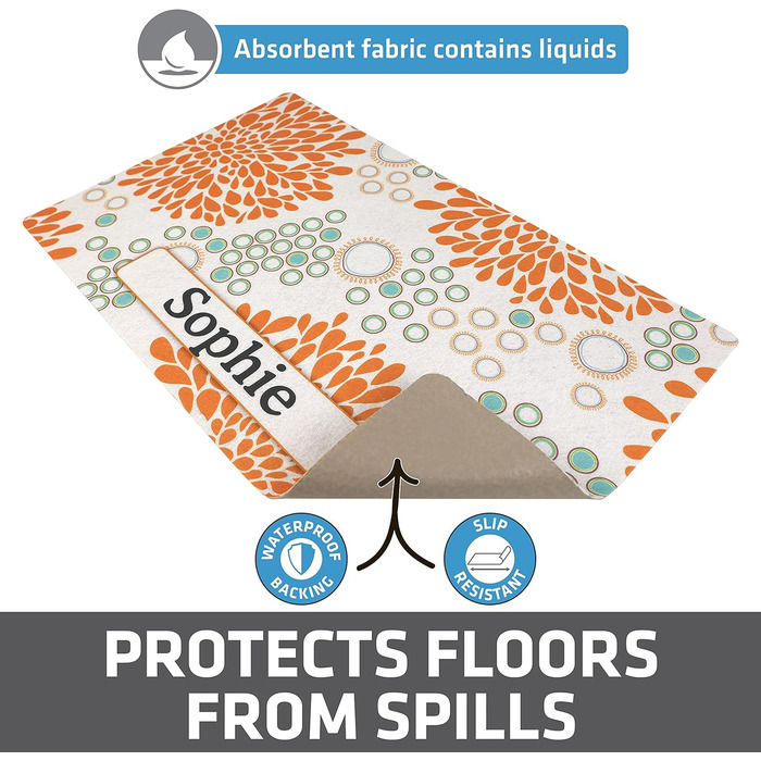 Drymate килимок для годівлі домашніх тварин - персоналізований килимок під миску для собак та котів (з перероблених волокон, можна прати в машині), розмір Small - 12' x 20', Paw Dots - Black Small (12' x 20') Paw Dots – Schwarz (Small (12' x 20'), помаран