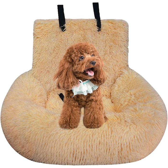 Автокрісло для собак, переноска для собак на заднє сидіння - знімне ліжко для собак з м'якого пуху. Автокрісло для собак Püsch, миється, з ременями безпеки, підходить для авто/мінівенів/SUV/пікапів (Абрикосовий, M)