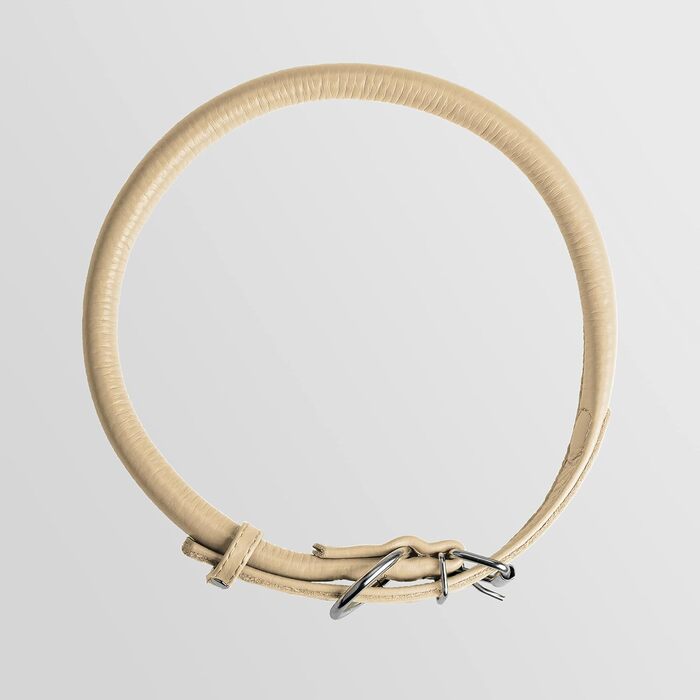 Шкіряний ошийник для собак CollarDirect, круглий, м'який, з роликом, ручної роботи, з натуральної шкіри, чорний, червоний, фіолетовий, синій (бежевий), розмір 15-18 см