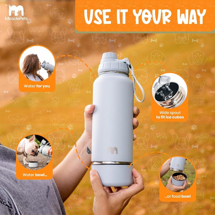 Водяна пляшка для собак Miracle Pets: 1 л, нержавіюча сталь, з мийкою, BPA-free