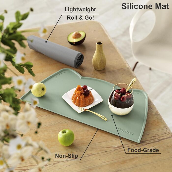 Підкладка під миску для собак та котів OHMO, силіконова, неслизька, вологостійка, 46x25 см, світло-зелена