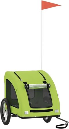 Фасба: Причіп для собак та інших домашніх тварин на велосипед, з відбивачами та прапорцем. Зелений, з оксфордської тканини та металу.