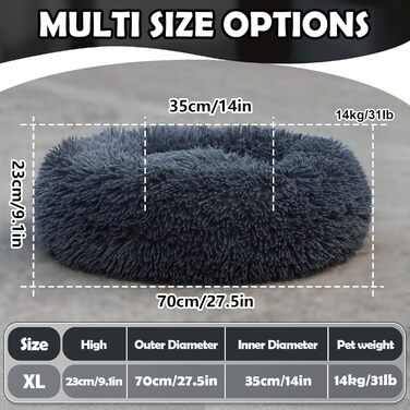 М'яке ліжко для собак та котів, корзина для собак, миється, подушка для собак 70 см, кругла ліжко для собак з плюшу, ліжко для собак та котів, для маленьких, середніх та великих собак, темно-сірий, 70 x 70 x 20 см