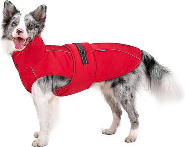 Водонепроникний собачий дощовик OneTigris STORMWALL з регульованою довжиною спини, флісовою підкладкою, світловідбиваючими елементами та коміром з хутра для прогулянок на відкритому повітрі, середніх та великих собак, L (M:14-27кг(шия:51см, груди:60-81см)