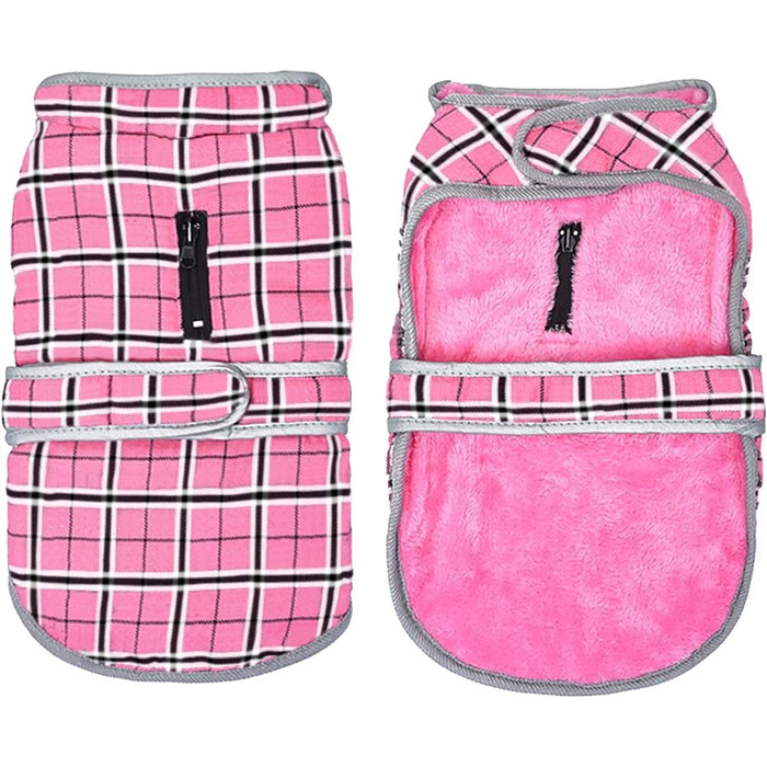 Зимовий теплий жилет для собак Eastlion в клітинку. Одяг для собак маленьких, середніх та великих порід. Жилет з отвором для повідка (S, Рожевий)