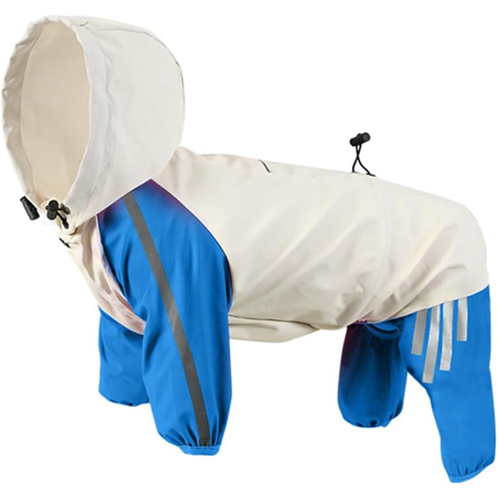 Дощовик для собак з отворами для зчеплення, легкий, водонепроникний, вітронепроникний, з світловідбиваючими смугами, одяг для домашніх тварин, пончо-куртка для маленьких та середніх собак, розмір L, блакитний (довжина спини: 30 см, обхват грудей: 44 см)
