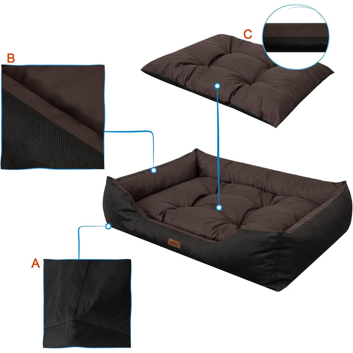 Зручне ліжко для собак великих та середніх порід - водонепроникне собаче ліжко, 92x73 см, коричневе з чорним