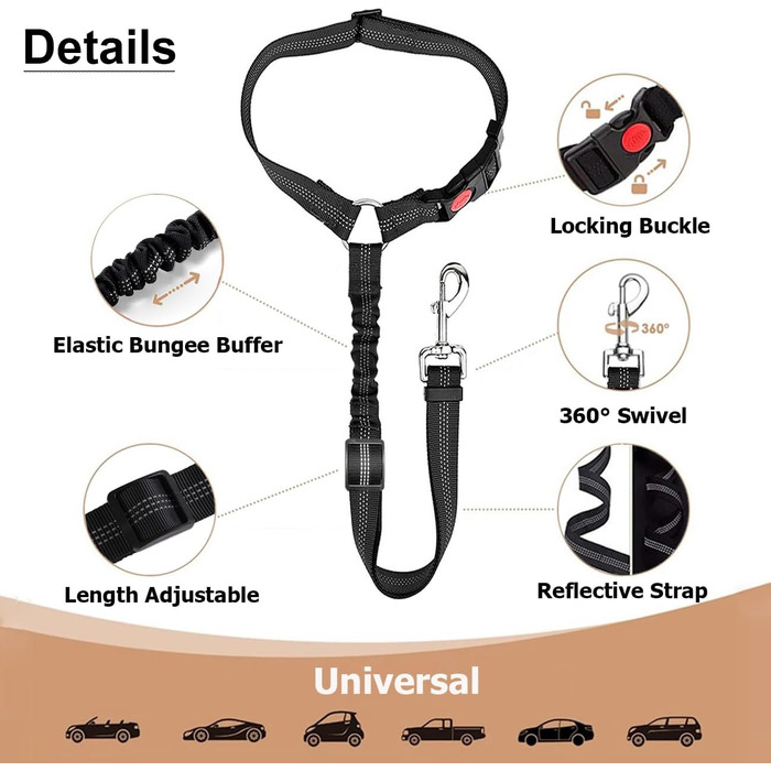 Авторемні безпеки для собак, 2 шт., регульовані, автокрісло для тварин, котів та собак (Чорний, 1 упаковка)