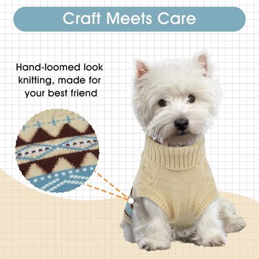 Вогняний ролкроген-светр для зими, м'який візерунок Fair-Isle, одяг для домашніх тварин без бокових ніжок, для повідка – підходить для собак маленьких, середніх та великих порід, розмір XXL (XX-Large, світло-бежевий)