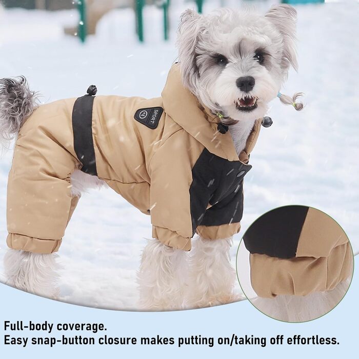Водонепроникний зимовий теплий халат для собак з капюшоном, повний халат, захист від снігу, регульований (Бежевий, M)