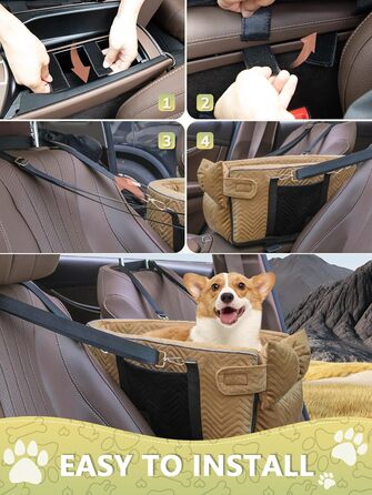 Автокрісло для собак маленьких порід, переноска для собак до 5,9 кг, з м'яким, знімним, миючим подушкою (Колір: Коричневий)