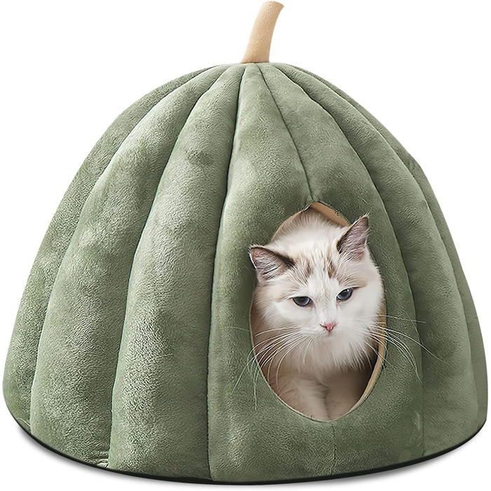 Котяча хатинка-будка ALLSOPETS, м'яке ліжко-іглу для котів, собак та дрібних тварин, знімна та пральна подушка, зелена, розмір L