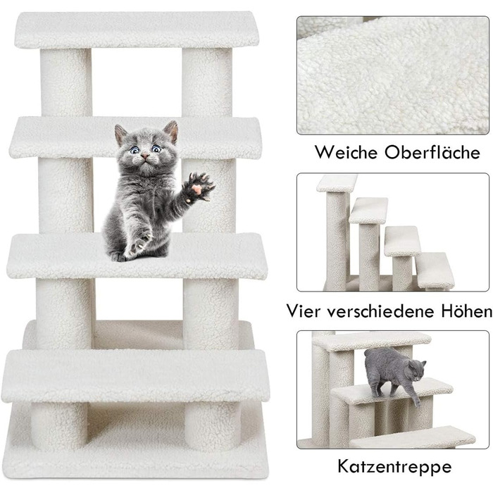 Сходинка для кота та собаки GYMAX з 4 сходинками, 60,5 x 41 x 60,5 см, бежевий колір