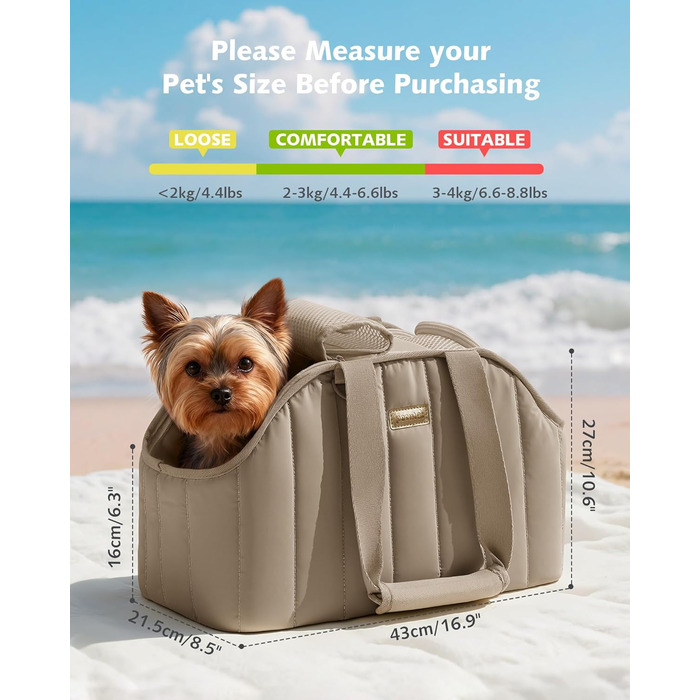 Pecute Сумка-переноска для собак та котів до 4 кг, легка складана переноска для тварин (Хакі)