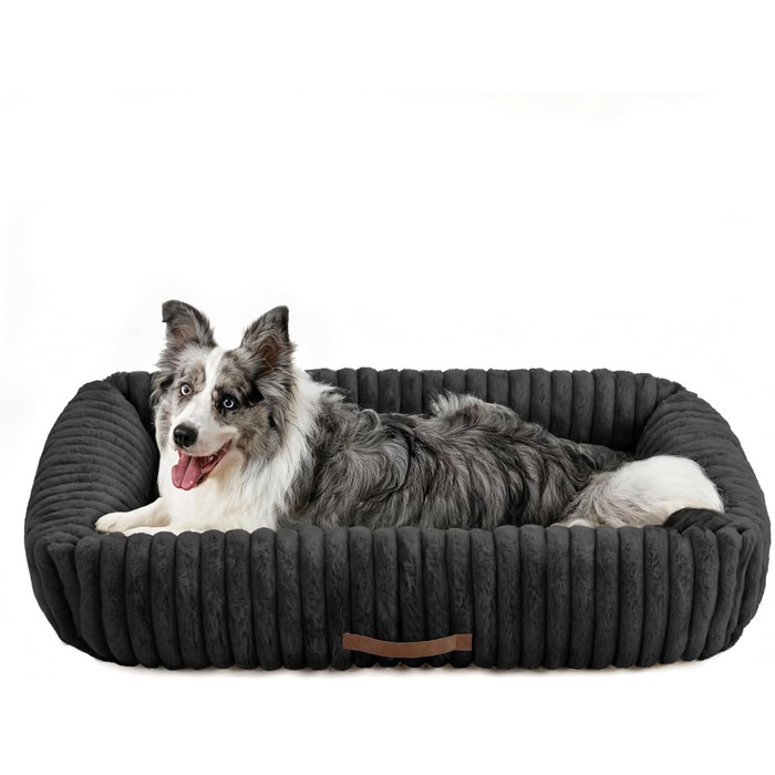 Ортопедичний лежак для собак великих порід, лежанка для собак з підголовником, знімний, миючий мат, лежанка-софа з ручками, чорний, 109x76x20 см, XL
