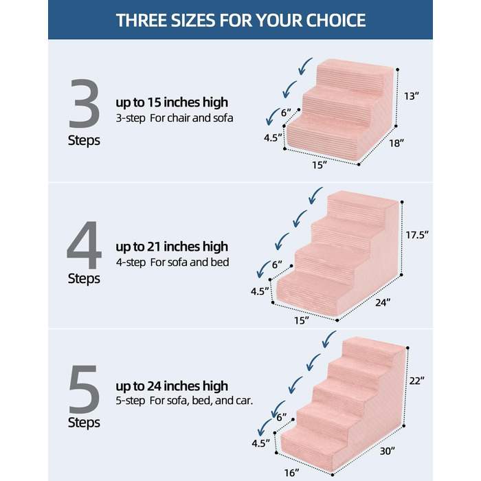 Сходинки для собак Vfrog: 4-ступеневі, 44.5 см, з високощільним пінополіуретаном, для собак та котів