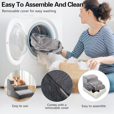 Сходинка для собак та котів на 3 сходинки, 40 см, з неслизьким покриттям. Зручна рампочка для собак та котів похилого віку, маленьких порід. Виготовлена з 30D піни, знімна та миється. Підходить для софи, ліжка, авто.