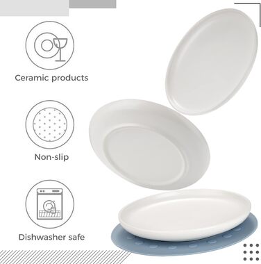 Керамічні годівниці для котів, набір 3 шт. з антиковзними килимками, широкі та плоскі миски для котів та кошенят, білий колір